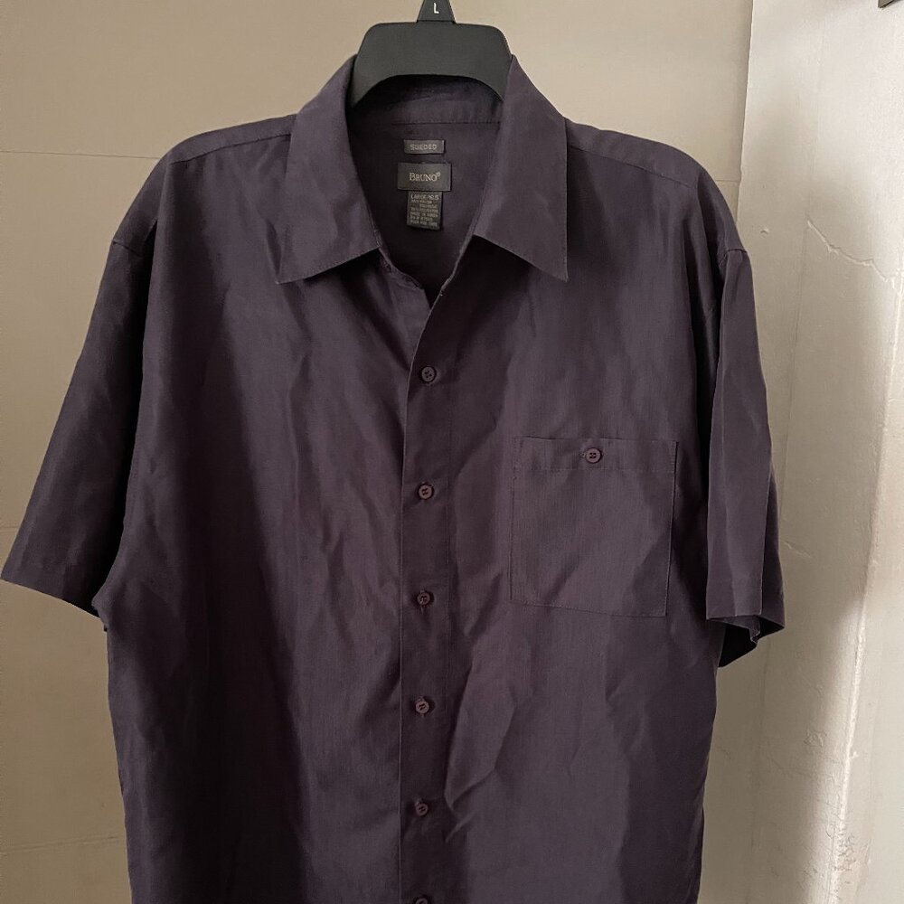 BRUNO SUEDED Short Sleeve Shirt Size L 65% Rayon 35% Polyester Mens Large
